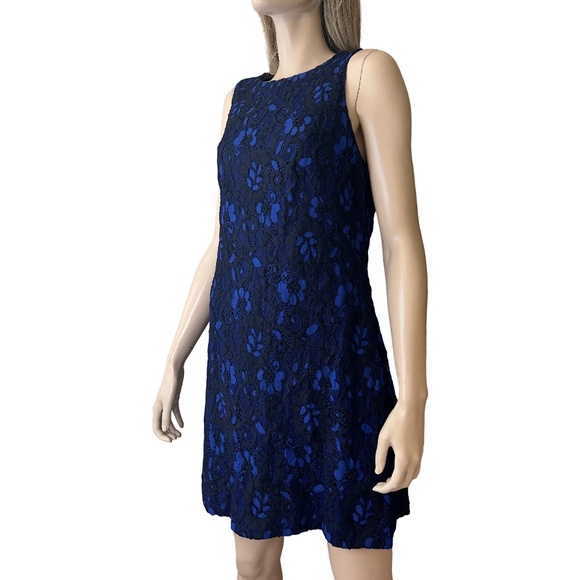 Ralph Lauren Dress Sheath Lace Overlay Royal Blue Cocktail Sleeveless - Picture 2 of 15